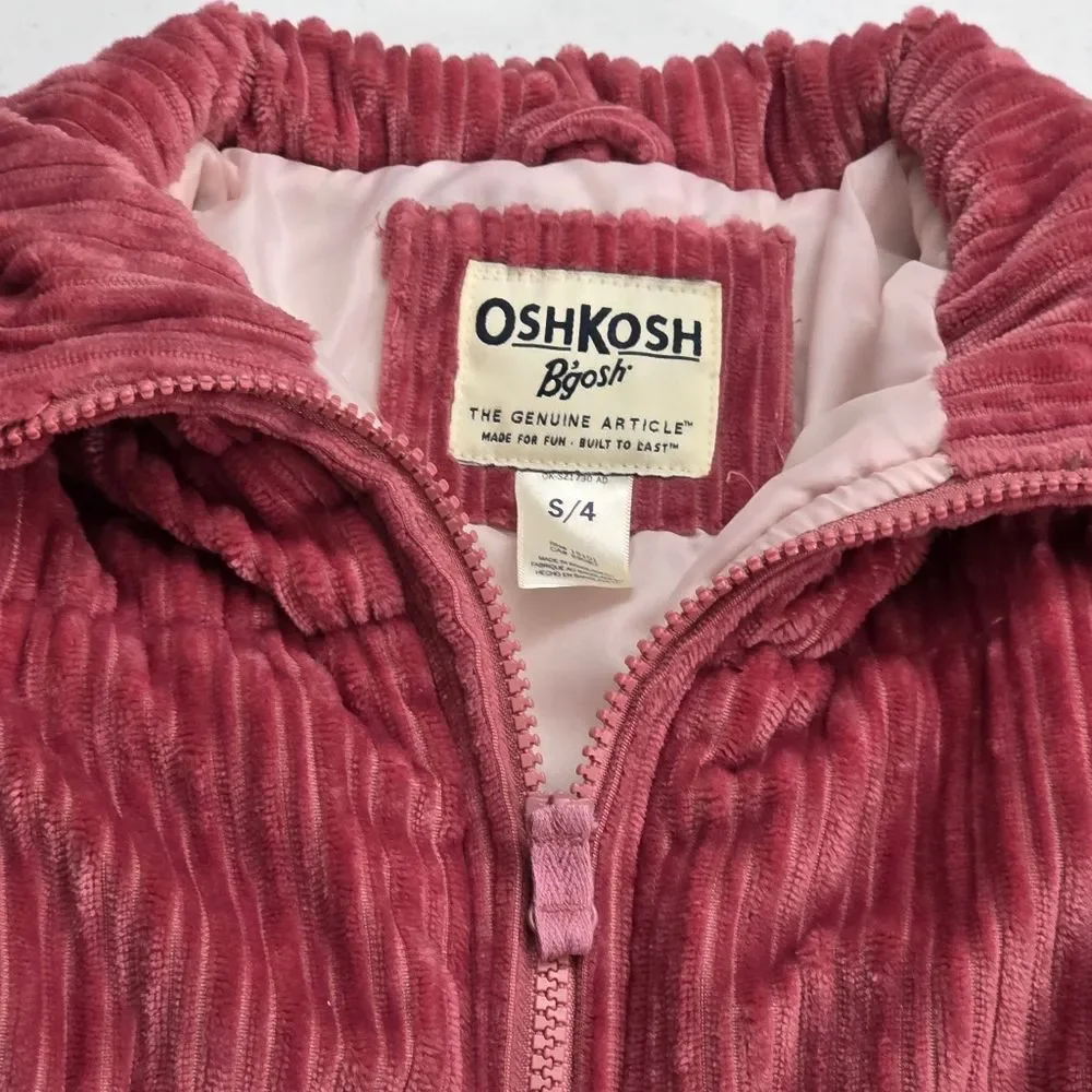 Toddler Girls Oshkosh Soft Pink Ribbed Heavyweight Puffer Jacket Size 4 Small